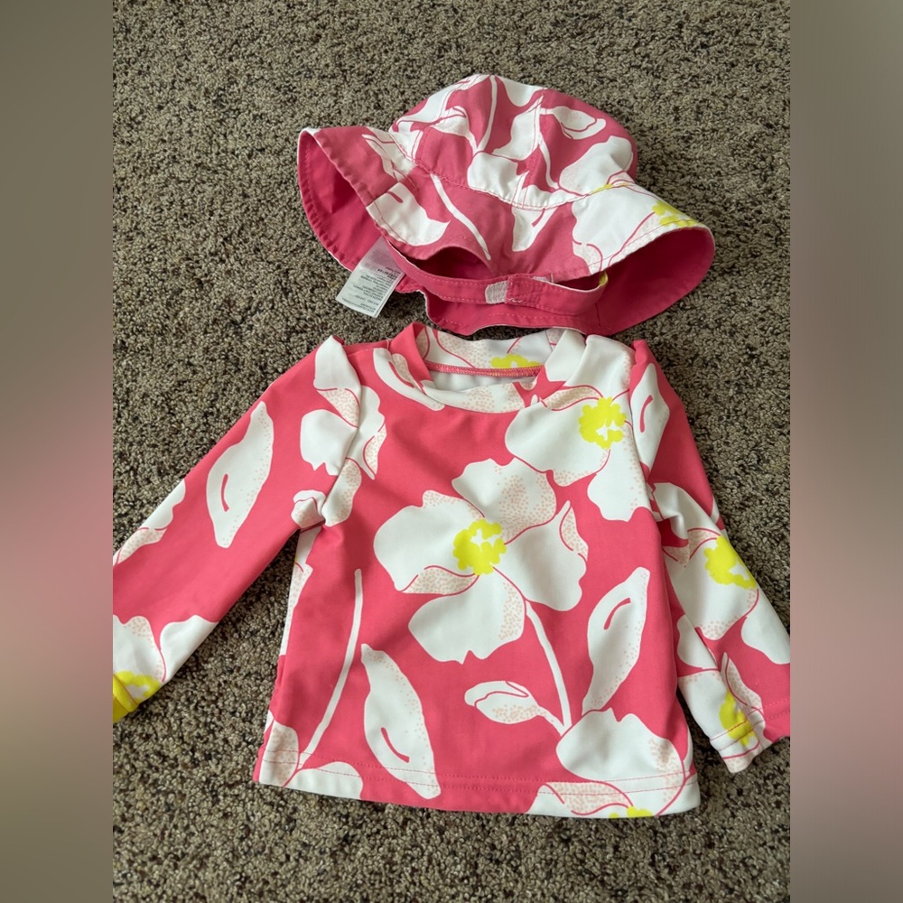 summer baby swim bundle.carters rash guard,sun hat,sunhat,reusable swim diaper